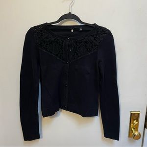 Anthropologie Black Lace & Knit Cardigan Size S